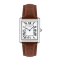 Classic square quartz watch with brown leather strap and Roman numerals - Model 1108 / Coffee Leather Strap (Medium)