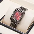Vintage punk style square men's watch with red dial and claw bezel - Gunmetal Black Red Dial