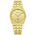 Elegant gold ultra-thin quartz watch for men with integrated steel bracelet strap - Gold
