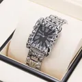 Orologio rettangolare argento vintage unico con cinturino a sbalzo per uomo - Argento Fluido Quadrante Nero