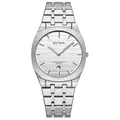 Ultra-thin men's minimalist quartz watch with silver stainless steel band and white dial - Silver/White Dial