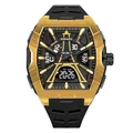 SMAEL men's dual display sports watch featuring a gold-tone bezel and black silicone strap - Black & Gold