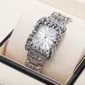 Orologio per uomo vintage argento quadrato con lunetta a artiglio e numeri romani. - Argento Fluido Quadrante Bianco