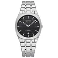Elegant men's ultra-thin quartz watch with black textured dial and silver steel band - Silver/Black Dial