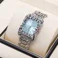Orologio uomo quadrato stile Y2K con rilievi a artiglio e quadrante azzurro chiaro - Argento Fluido Quadrante Blu Ghiaccio