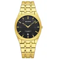 Ultra-thin gold stainless steel men's quartz watch with black textured dial and date - Gold Case Black Dial