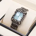 Orologio gotico retrò con artigli, quadrante blu quadrato e cinturino in metallo argento - Nero Canna di Fucile Quadrante Blu Ghiaccio