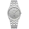 Bestwin ultra-thin silver men's quartz watch with stainless steel strap - Silver Case Grey Dial