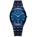 BESTWIN luxury ultra-thin men's quartz watch with blue steel band and striped blue dial - Blue