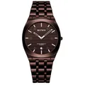 Men's ultra-thin quartz watch in brown stainless steel with date display by BESTWIN - Coffee