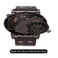 OULM 9591 Dual Time Men's Sport Watch with Black Case and Brown Leather Strap - Webbed Brown Dial (9591) / Brown