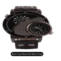 Oulm fashion men's sporty watch with dual time display in all black matte finish - Webbed All Black (9591) / Black