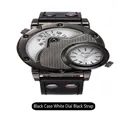 Unique Oulm dual time men's sport watch with a black case, white face, and leather strap - Webbed Black White Face (9591) / Black