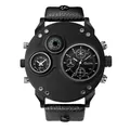Oulm men's oversized black quartz watch with dual time zones and built-in compass - Black