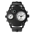 Oulm dual time zone men's watch with compass and large black dial - White