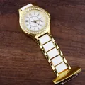 Goldfarbene Krankenschwester-Ansteckuhr mit Kristalllünette - Stil 5 Gold