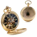 Gedetailleerd overzicht van een vintage goudkleurig mechanisch skelet zakhorloge model - Skelet mechanisch zakhorloge (PM018) / Goud