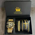 Coffret montre homme dorée de luxe avec bracelet en cristal et collier croix en boîte - Style Doré (Coffret Collier)