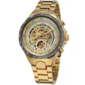 Luxurious gold-toned men's automatic mechanical skeleton watch with stainless steel strap - Gold Band White Gold Face