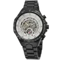Luxuriöse skelettierte Automatik-Herrenuhr mit einem schwarzen Edelstahlarmband - Schwarzarmband Weißes Zifferblatt