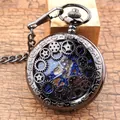 Retro mechanisch zakhorloge in gun black met opengewerkte tandwieldeksel - Skelet mechanisch zakhorloge (PM018) / Gunmetal