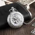Montre de poche mécanique squelette argentée avec chiffres romains bleus élégants - Style Squelette Argent Entièrement Automatique (pm99) / Argent