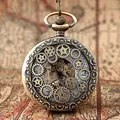Klassiek brons steampunk mechanisch zakhorloge met hol tandwielontwerp op oude kaart - Skelet mechanisch zakhorloge (PM018) / Brons