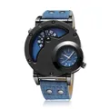 Miler men's fashion outdoor sports watch with unique dual dial and denim strap - Denim Blue