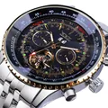 Jaragar automatic mechanical watch with tourbillon and black dial display - Gold Bezel Black Dial Steel Strap (SLZ62) / Gold Case Black Dial