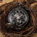 Orologio da taschino meccanico scavato nero vintage con numeri romani in un nido - Nero