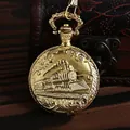 Elegant vintage gold pocket watch featuring an embossed steam locomotive design SKU variant - Classic Train Relief (p07) / Gold