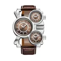 Oulm Herren Quarzuhr mit einzigartigen Multi-Zeitzonen und braunem Lederarmband - Braun