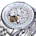 Luxury Jaragar automatic mechanical watch with white dial and tourbillon window - Silver Bezel White Dial Steel Strap (SLZ62) / Silver Bezel White Dial