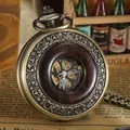Vintage luxury wood ring skeleton mechanical pocket watch with bronze finish and chain - Bronze Wood Ring Style (Style 1)