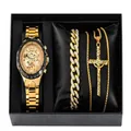 Parure cadeau montre à quartz Oulm dorée pour homme avec gourmette et croix - Style de l'Image (Coffret Collier)
