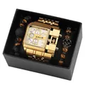 Coffret montre Oulm homme dorée avec cadran carré fuseaux horaires et bracelets de perles - Coffret Bracelet à Perles (Coffret 3364)