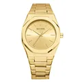 Minimalist men's gold alloy quartz watch with butterfly clasp - Men / All Gold