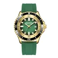 AOCASDIY men's fashion watch with green silicone strap and gold-tone metal case. - Minimalist Style (QT754) / Gold Case Green Strap
