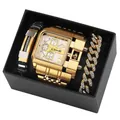Coffret cadeau montre à quartz Oulm dorée pour homme avec bracelets assortis boîte noire - Style Blanc (Coffret 3364)