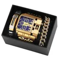 Coffret montre Oulm pour homme en or avec cadran bleu et bracelets assortis en boîte - Style Bleu (Coffret 3364)