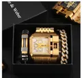 Coffret montre Oulm homme dorée carrée multi-fuseaux avec deux bracelets assortis - Style Blanc (Coffret Cadeau 3364)