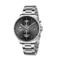 Elegant WWOOR silver stainless steel quartz watch with a black chronograph dial - Silver Case Black Dial