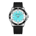 Professional AOCASDIY men's silicone strap watch with light blue dial and silver steel case - Minimalist Style (QT754) / Black Strap Blue Dial