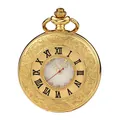 Reloj de bolsillo vintage dorado con números romanos y grabado de patrón de nubes - Dorado