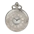 Reloj de bolsillo vintage plateado con números romanos y elegante patrón de nubes - Plateado