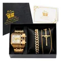 Coffret cadeau montre Oulm dorée pour homme avec gourmette et collier croix chic - 3364 Style Blanc (Set de 3 Pièces)