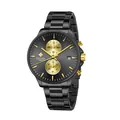 WWOOR men's luxury black steel quartz watch with gold accents and chronograph - Black Case Gold Ring