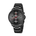 WWOOR men's luxury quartz watch with black stainless steel band and date display - Black Case Red Needle