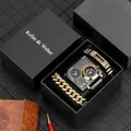 Coffret cadeau montre à quartz Oulm pour hommes avec cadran fuseaux horaires et bracelets - Style Carré Fuseaux Multiples (KWD0172)