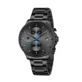 WWOOR heren chronograaf horloge van zwart roestvrij staal, 3ATM waterbestendig - Zwarte Kast Blauwe Wijzers